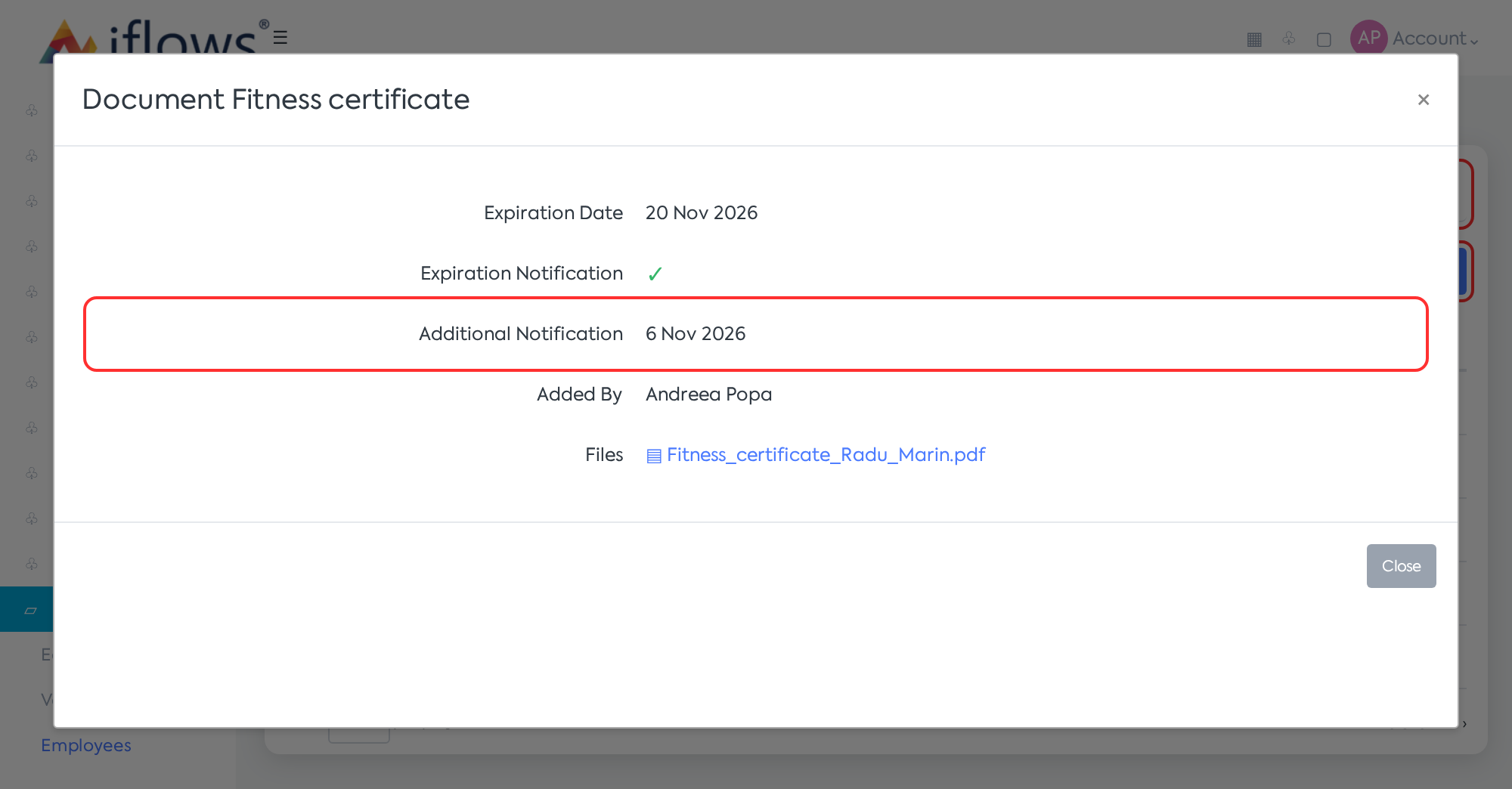 Document details: the additional email is sent on November 6, 14 days before expiration.