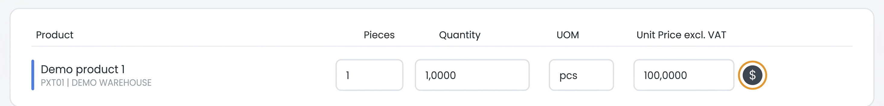Title: The $ icon next to the Unit Price field. - Description: The $ icon next to the Unit Price field.