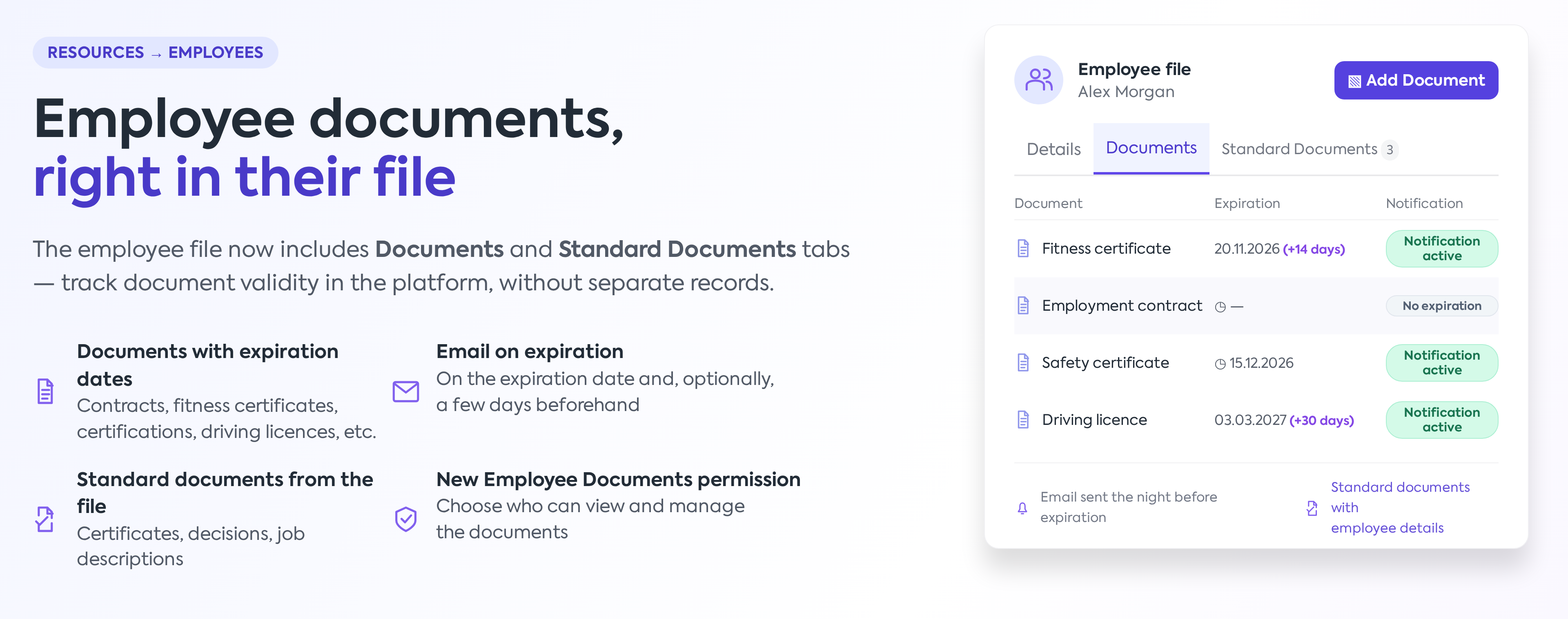 Employee documents, right in their file