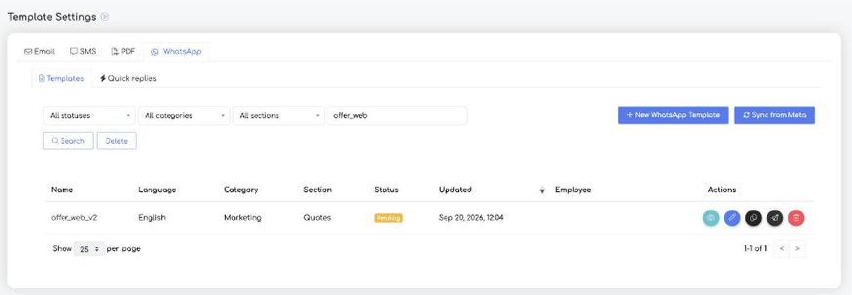 The clone of an approved template, created with Pending status and open for editing