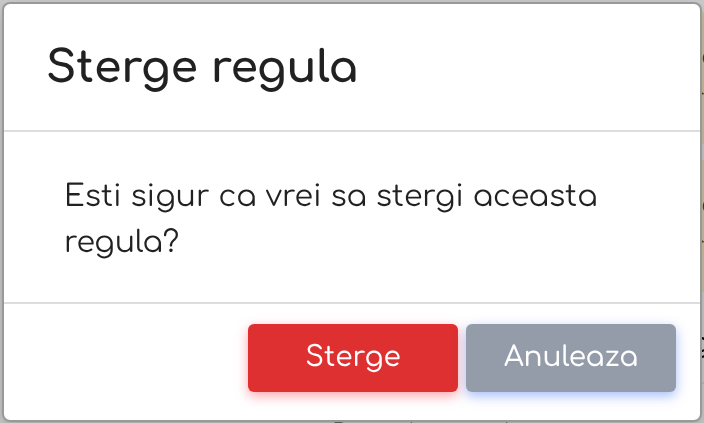 Confirmarea ștergerii unei reguli