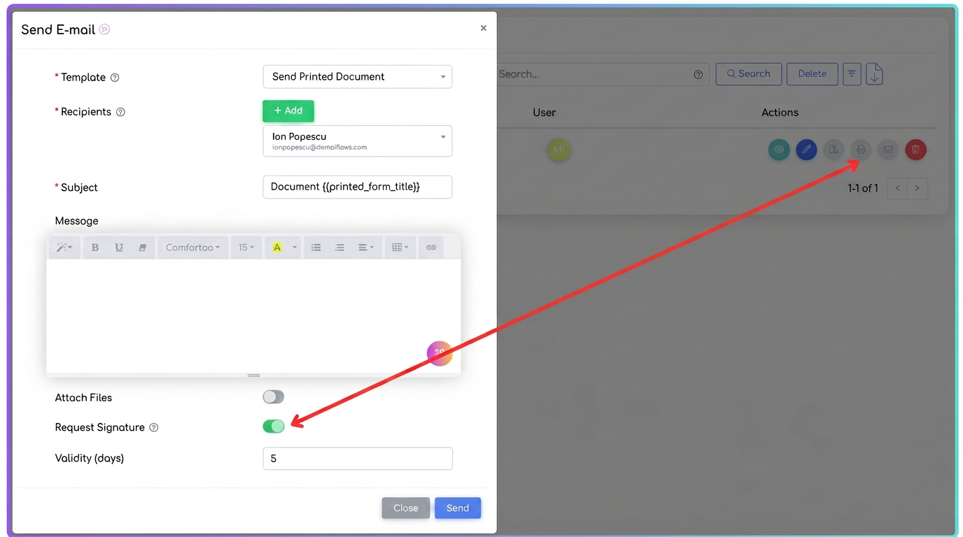 Activating signature request