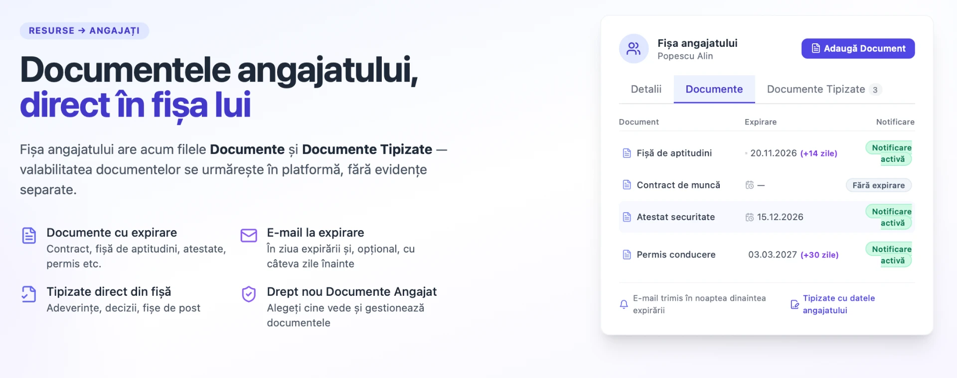Documentele angajatului, direct în fișa lui