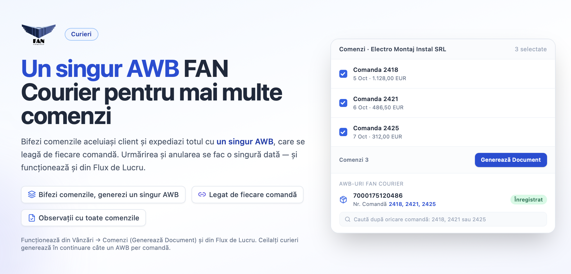 Un singur AWB FAN Courier pentru mai multe comenzi