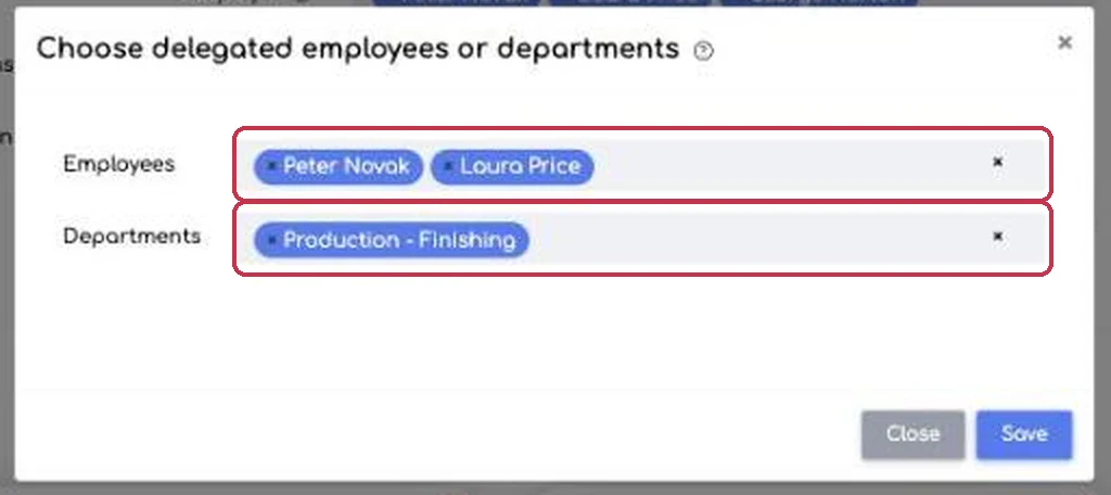 The delegation window: employees and departments