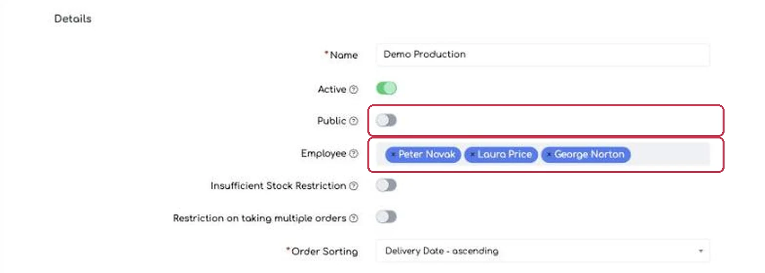 A private workflow, with the list of employees allowed to see
it