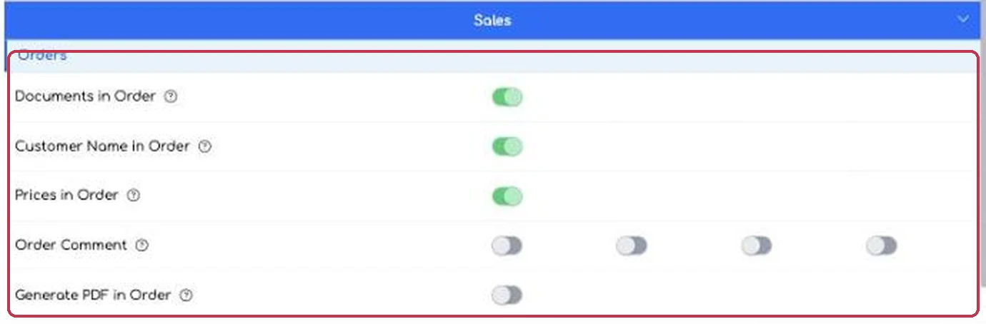The Sales › Orders block, with all information
displayed