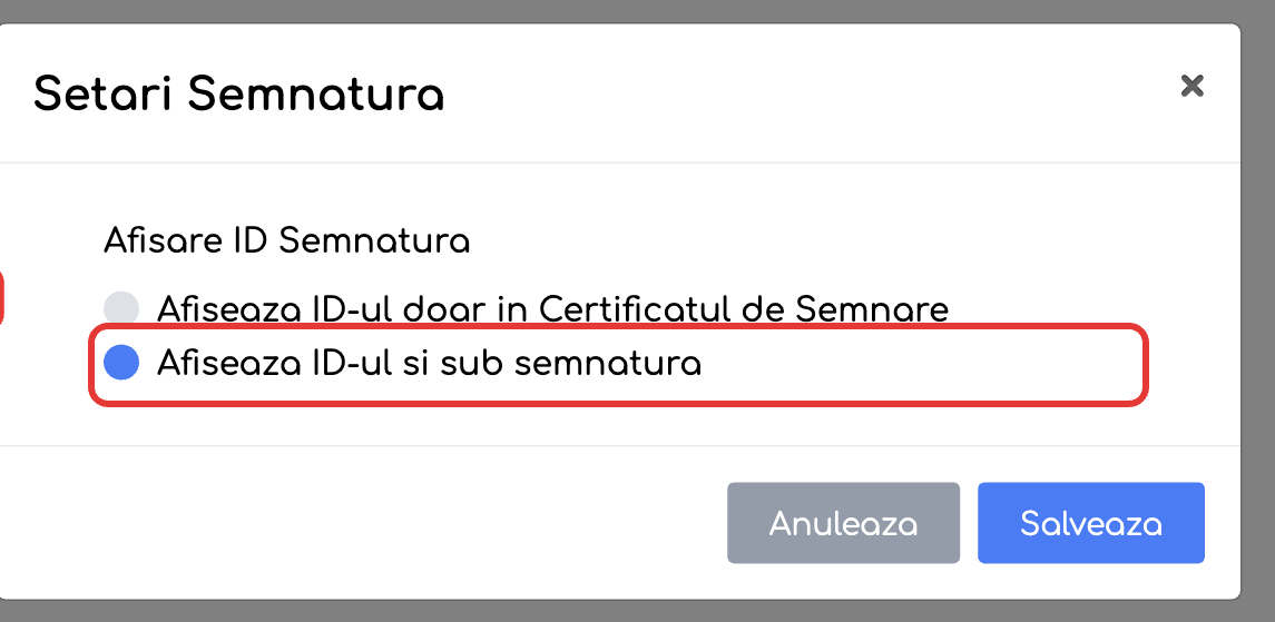 Fereastra Setări Semnătura