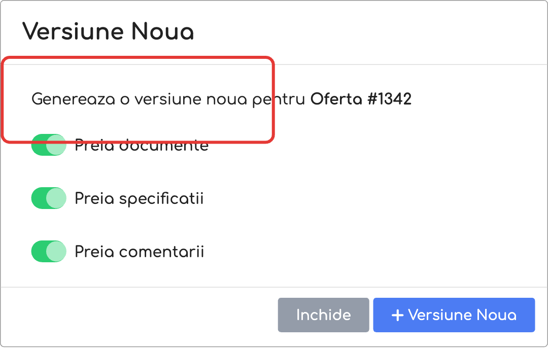 Pop-up-ul Versiune Nouă cu cele trei comutatoare de preluare
