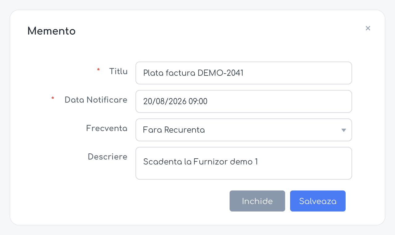 Formularul de memento