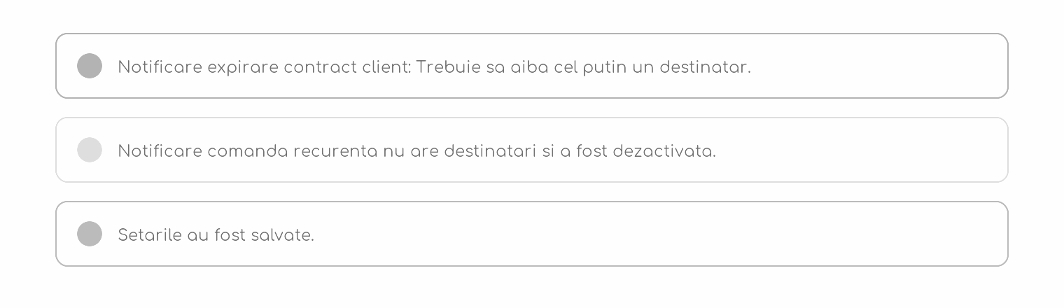 Cele trei tipuri de mesaje afișate la salvare