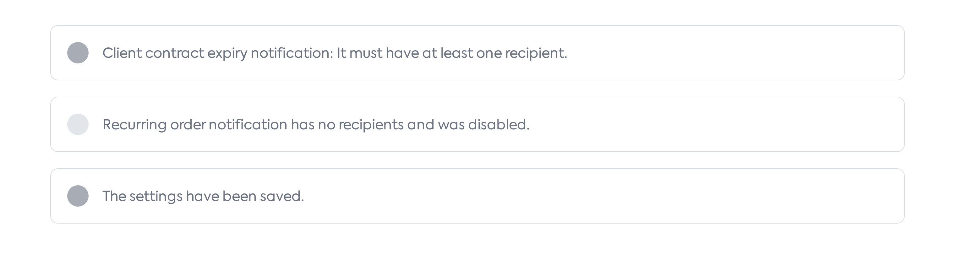 The three types of messages shown when saving