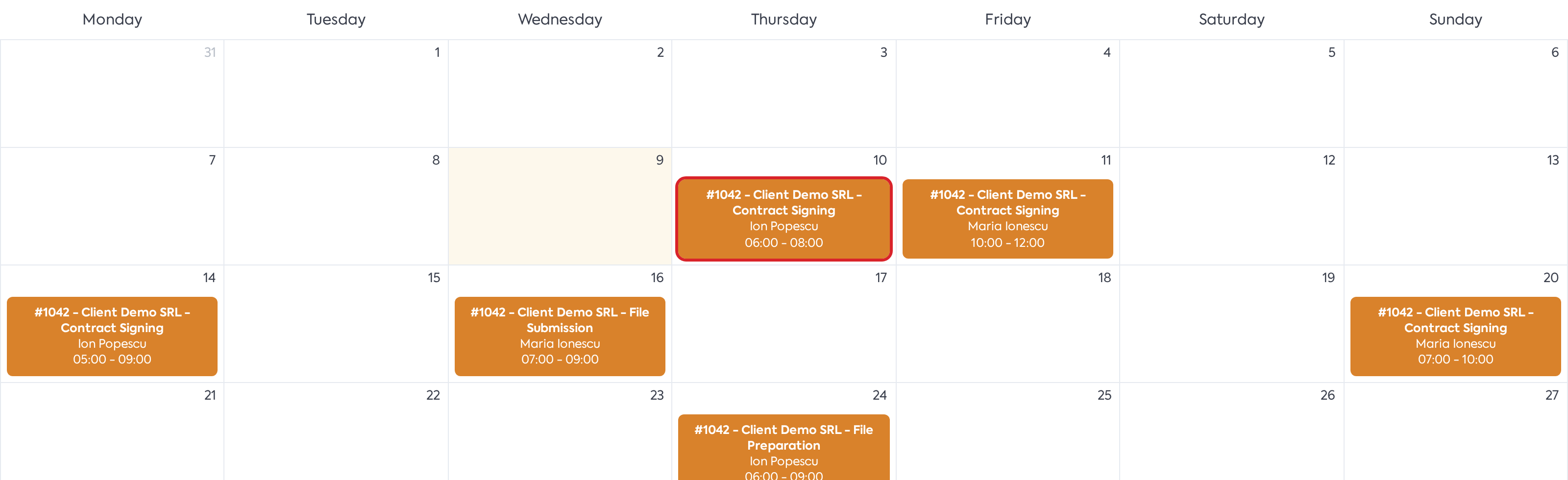 The calendar event with the stage included in the title