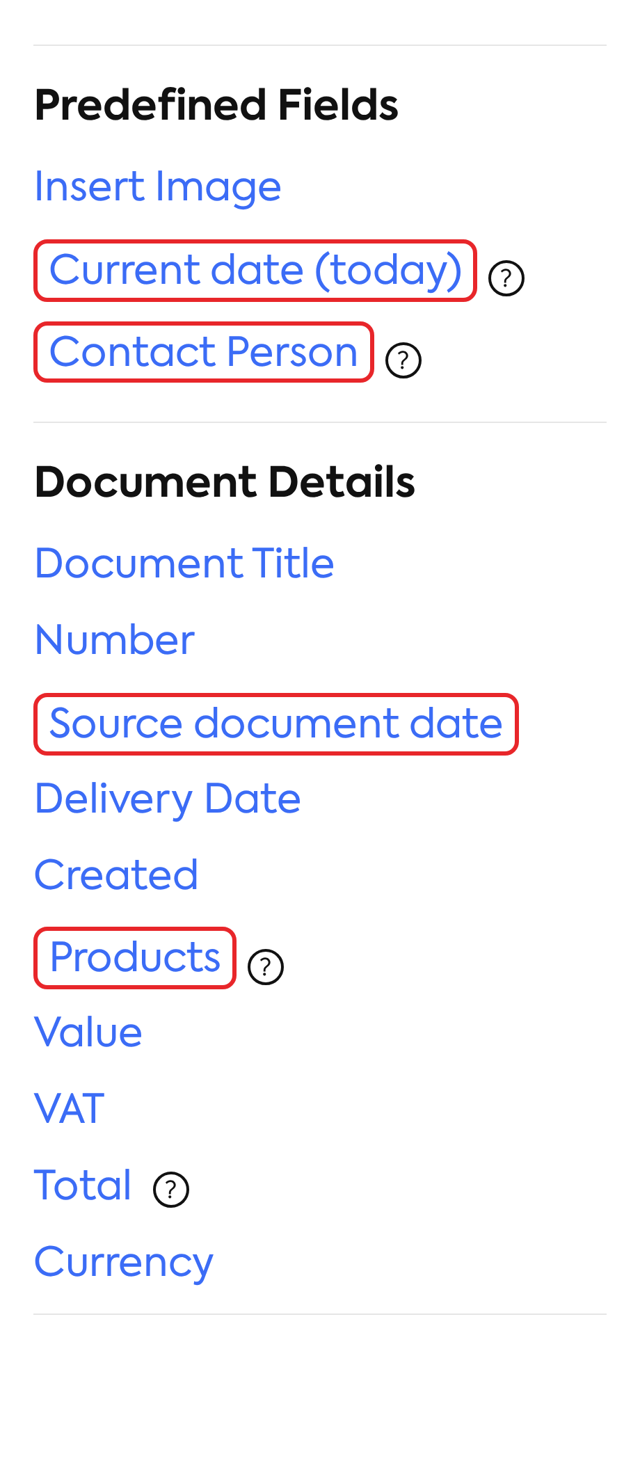 The Variable Fields panel with the new variables