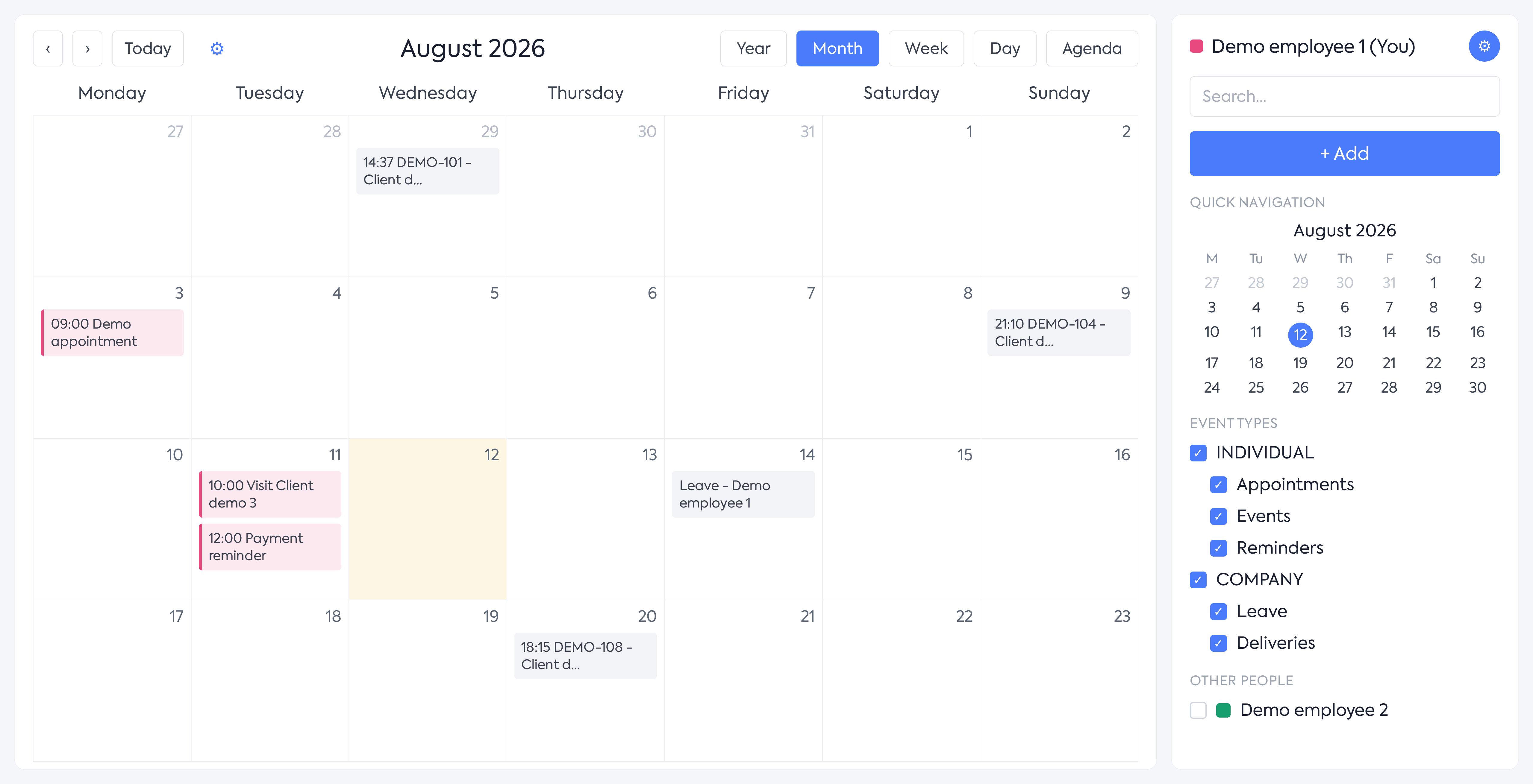 The calendar in Month view, with the sidebar