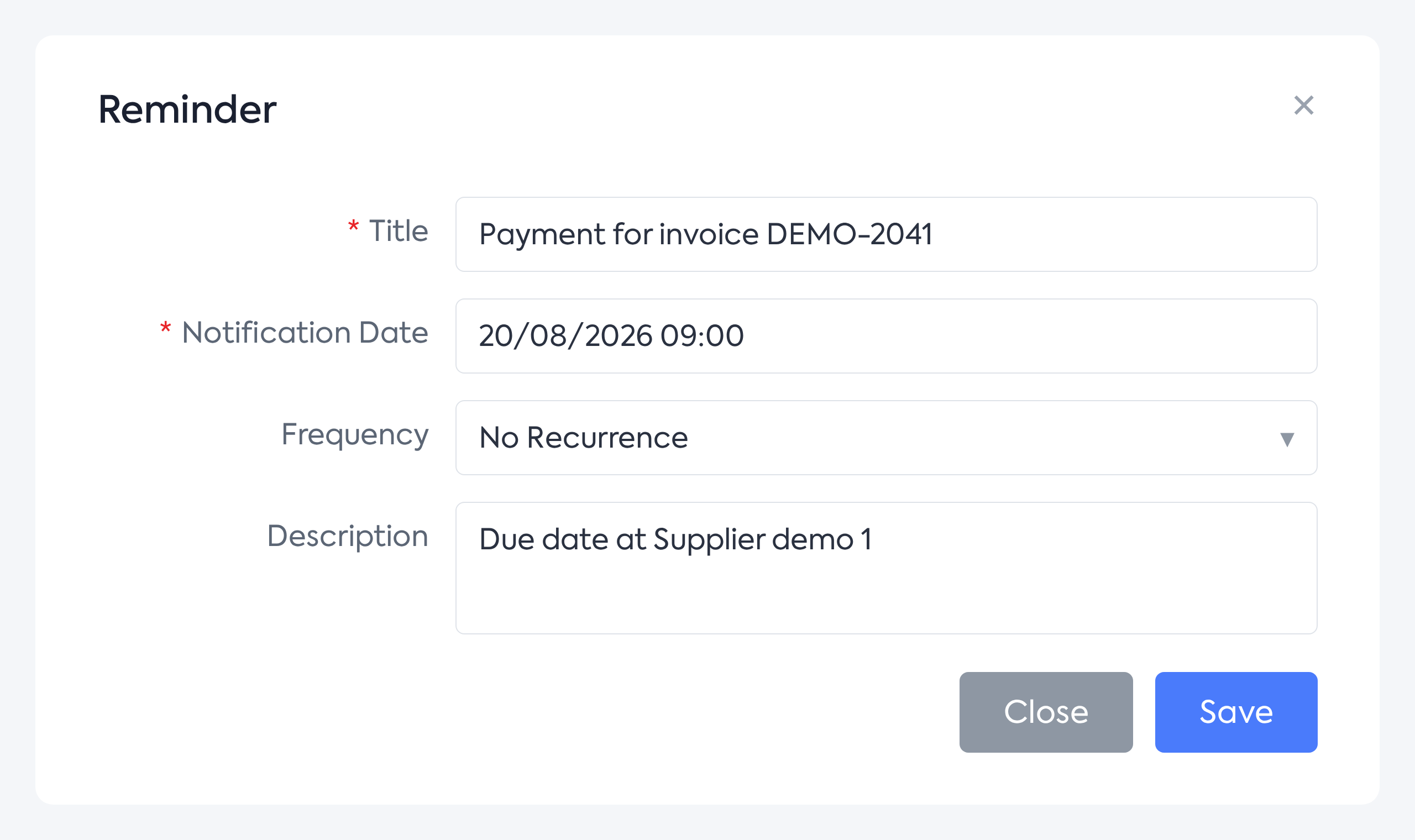 The reminder form