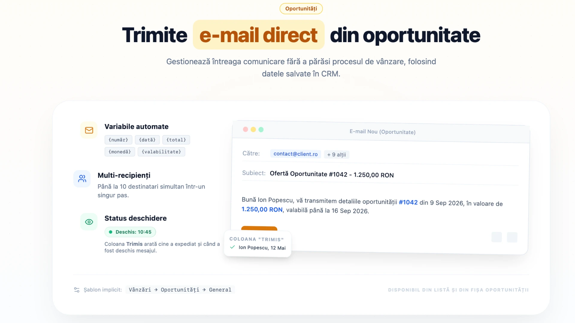 Trimitere e-mail direct din oportunitate